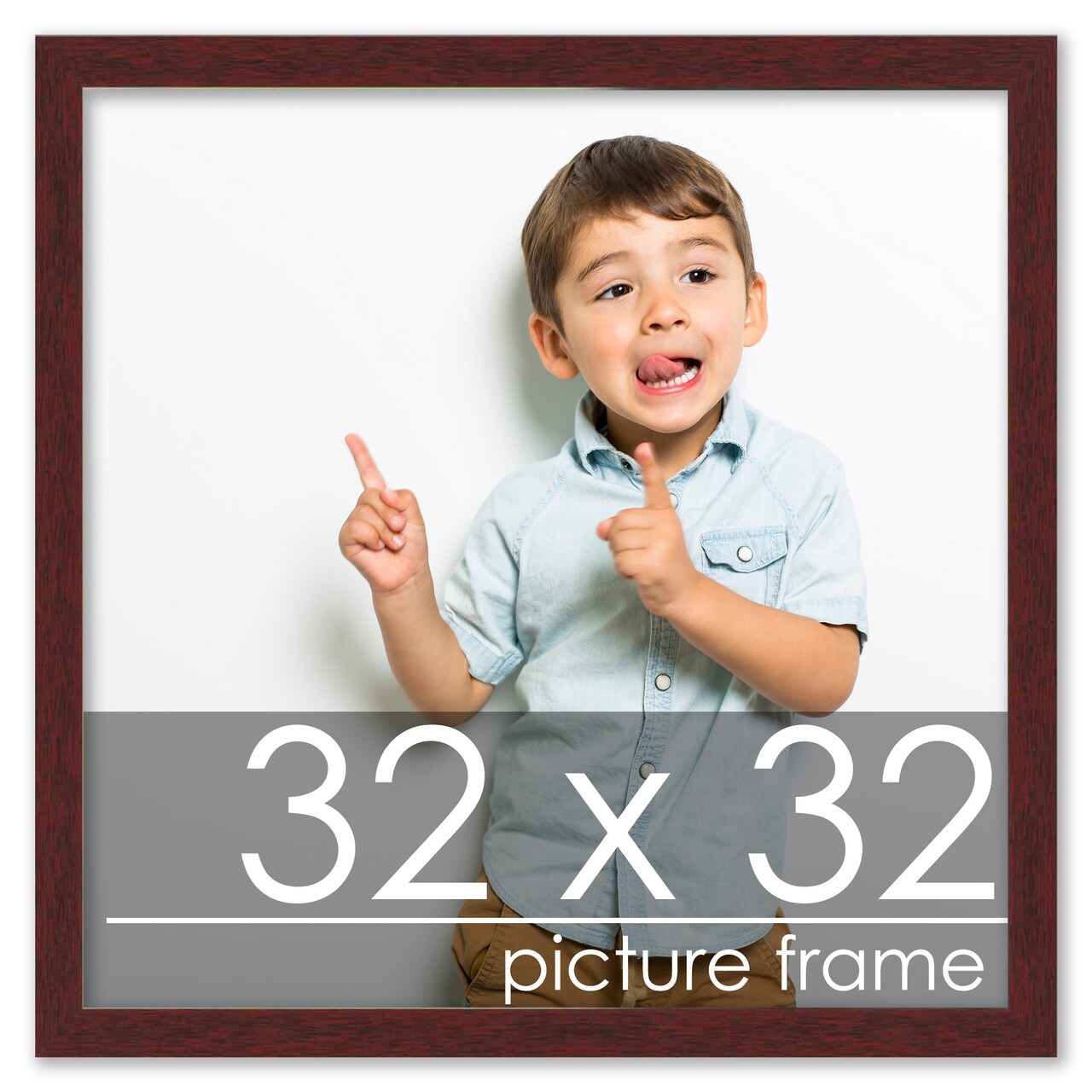 32x32 Solid Wood Picture Frame with UV-Resistant Acrylic & Acid-Free Backing, Available in 6 Finishes: Matte Black, Matte White, Metallic Bronze, Silver, Natural Wood Grain & Mahogany